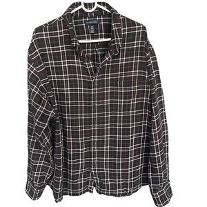Lands End Flannel Shirt Mens XXL 2X Black Red Button Up Portuguese Flannel‎